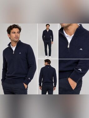 J.Lindeberg Kian Tour Merino Wool 1/4 Zip Sweater Navy Small Golf Mens